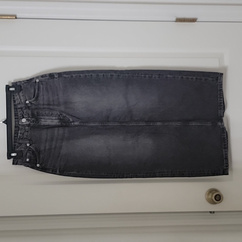 &Denim Size XS Washed Black Denim Midi to Maxi Skirt, Back Slit